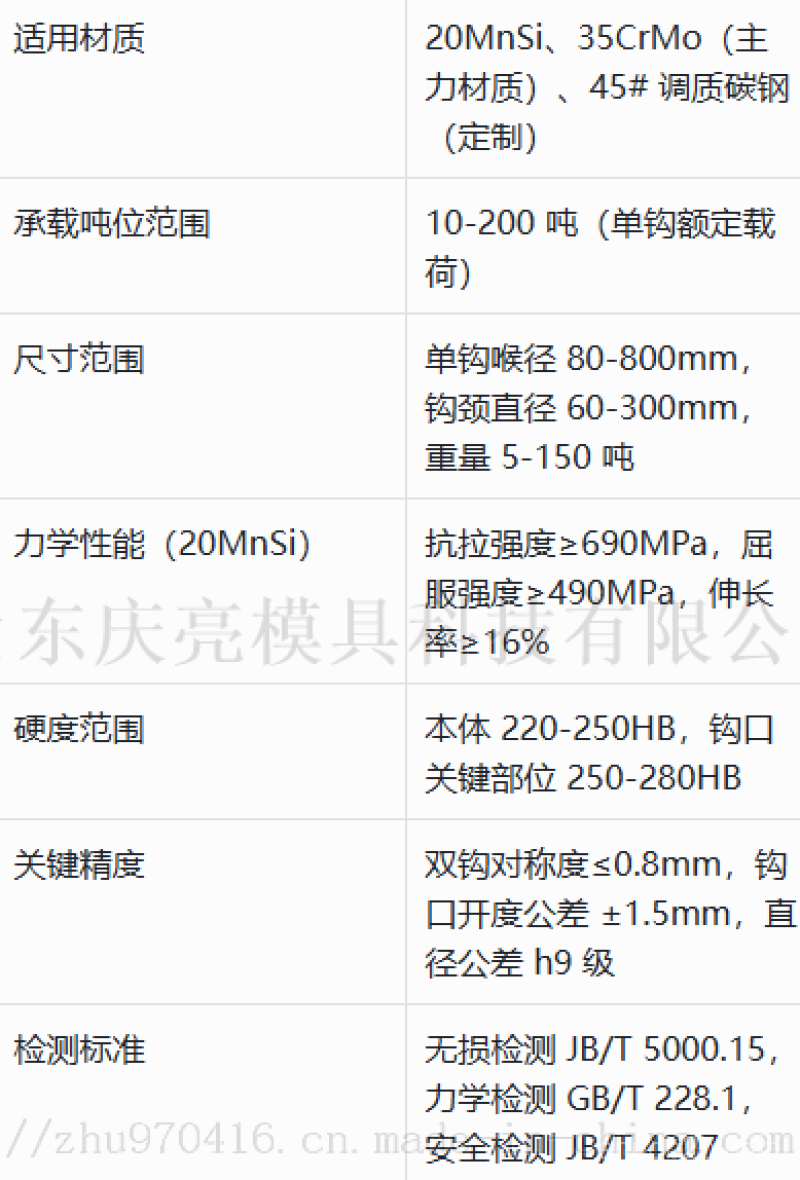 双吊钩锻件技术参数