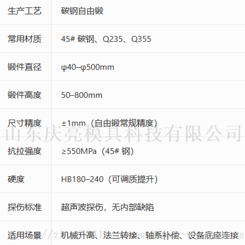 升高短节锻件技术参数